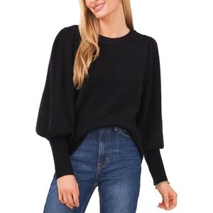 Vince Camuto | Cotton Blend Ribbed Balloon Sleeve Knit Sweater in Black